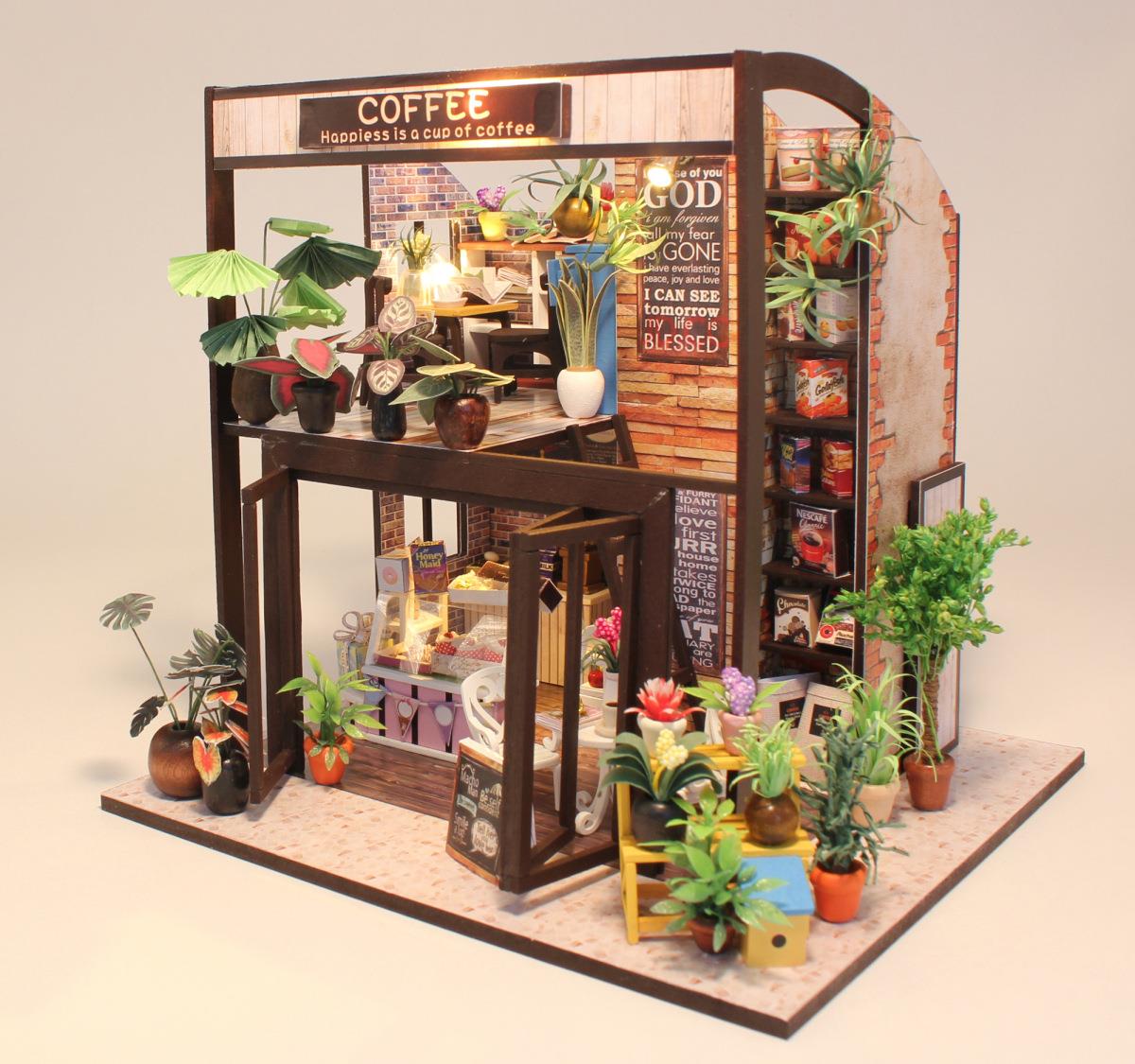 Mô hình nhà DIY Doll House Coffee House Kèm Đèn LED