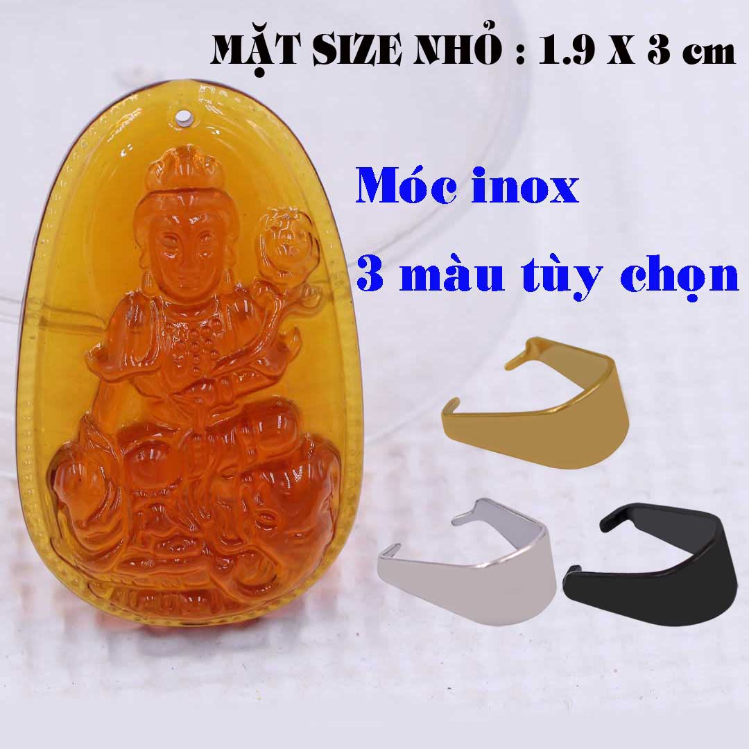 Mặt Phật Thiên thủ thiên nhãn pha lê cam 1.9cm x 3cm  kèm móc dây chuyền inox vàng, Phật bản mệnh, mặt dây chuyền Phật giáo