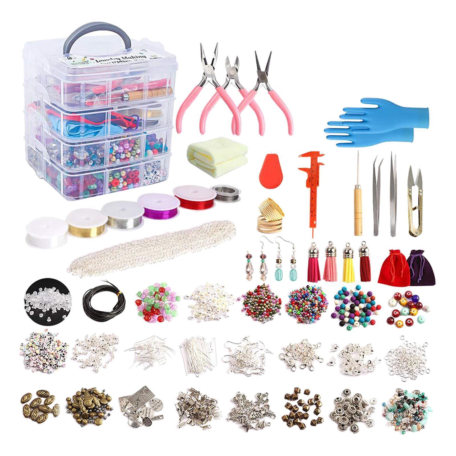 Seed Beads Bracelet Beads Assortments Crafts Set Bulk Wire Lobster Clasps Eye Pins Earwires for Necklaces Jewelry Making