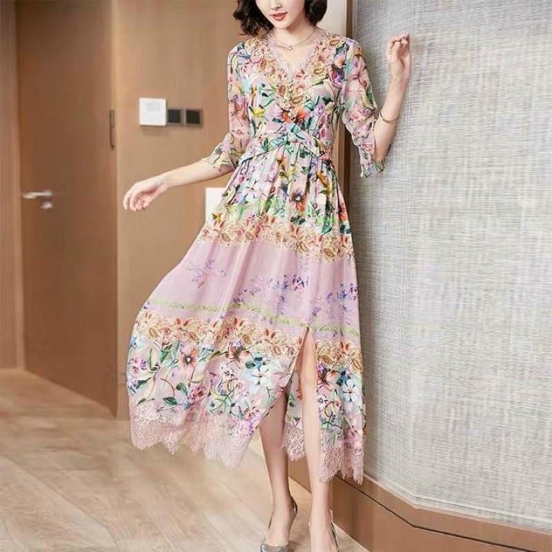 Đầm maxi lụa hoa rơi