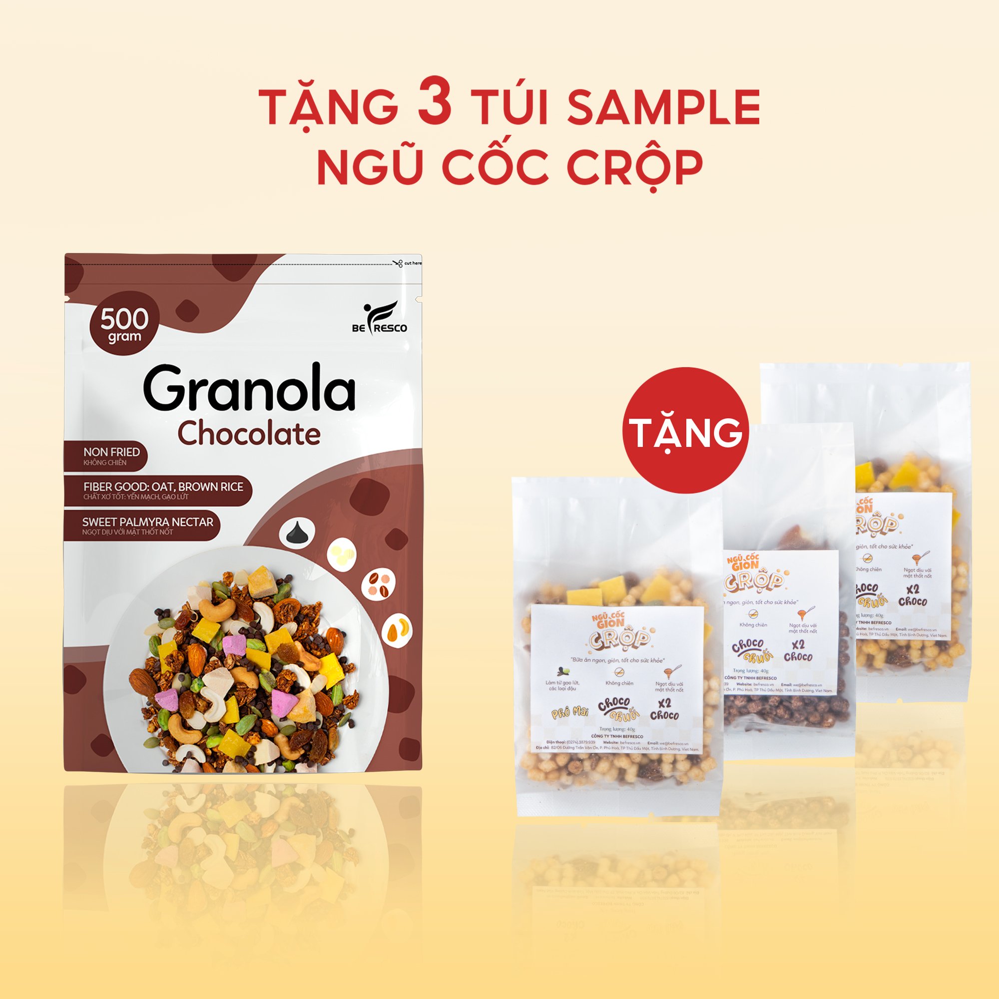 Granola Nhiều Hạt Vị Chocolate Thêm Viên Sữa Chua Sấy Befresco 500g - Ngũ Cốc Nướng Phồng Ăn Kiêng Dịu Ngọt Từ Mật Thốt