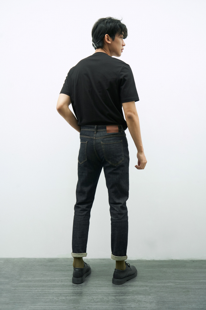 ROUTINE - Quần jeans tiêu navy xanh đậm chỉ nổi màu vàng form slimfit - 10F20DPA103CR2 | LASTORE MENSWEAR