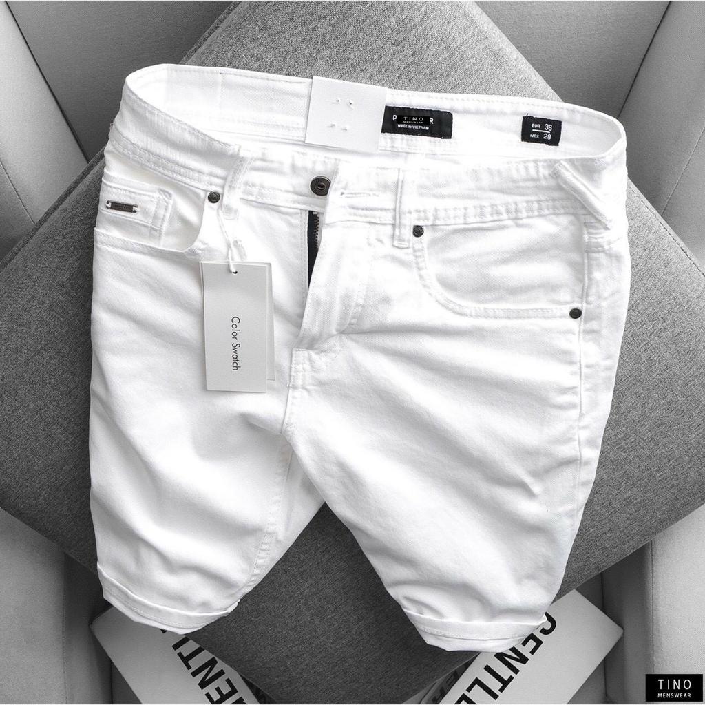 Quần short jean nam đen trơn short jean trắng trơn short jean rách xước