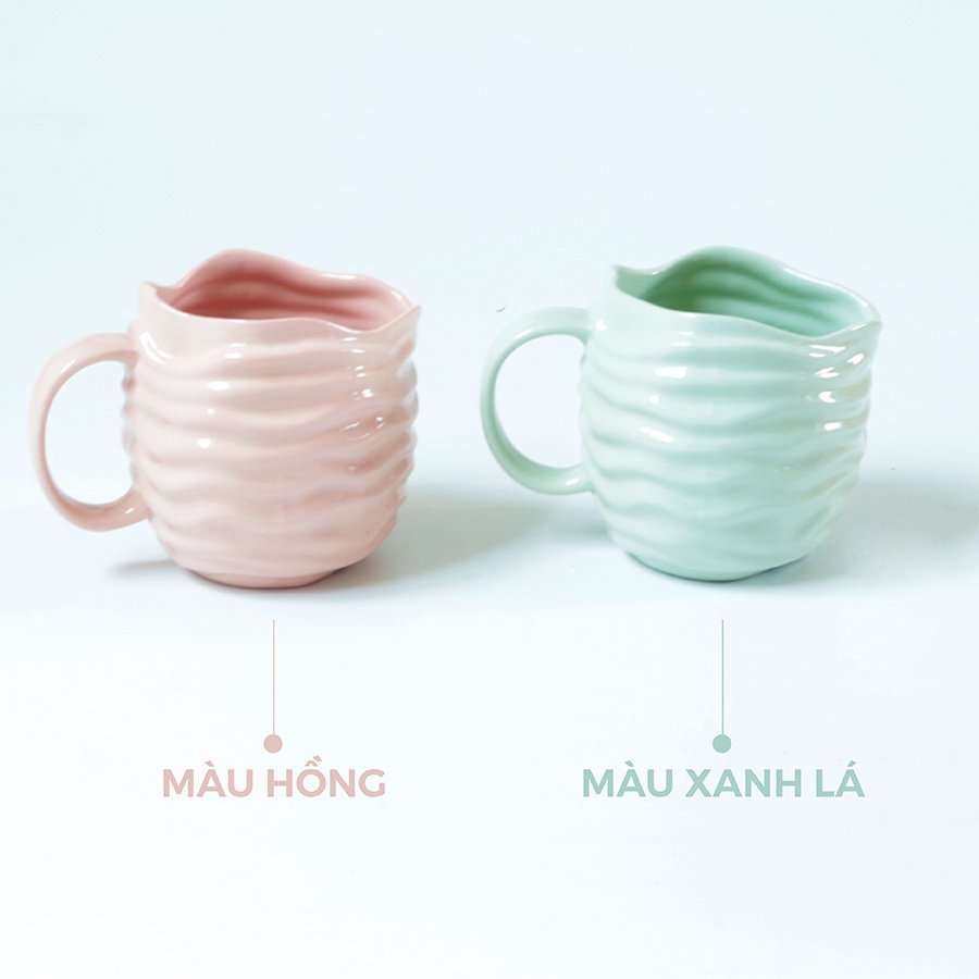 Ly sứ màu Pastel ocean sóng nước 600ml / Cốc sứ màu Pastel Ocean lượn sóng - Pastel porcelain cup