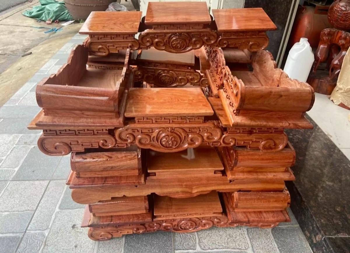Chân đế bát hương tam cấp chân cuốn,Đế Kê Bát Nhang - Tam sơn đế cuốn gỗ hương - nhiều kích thước