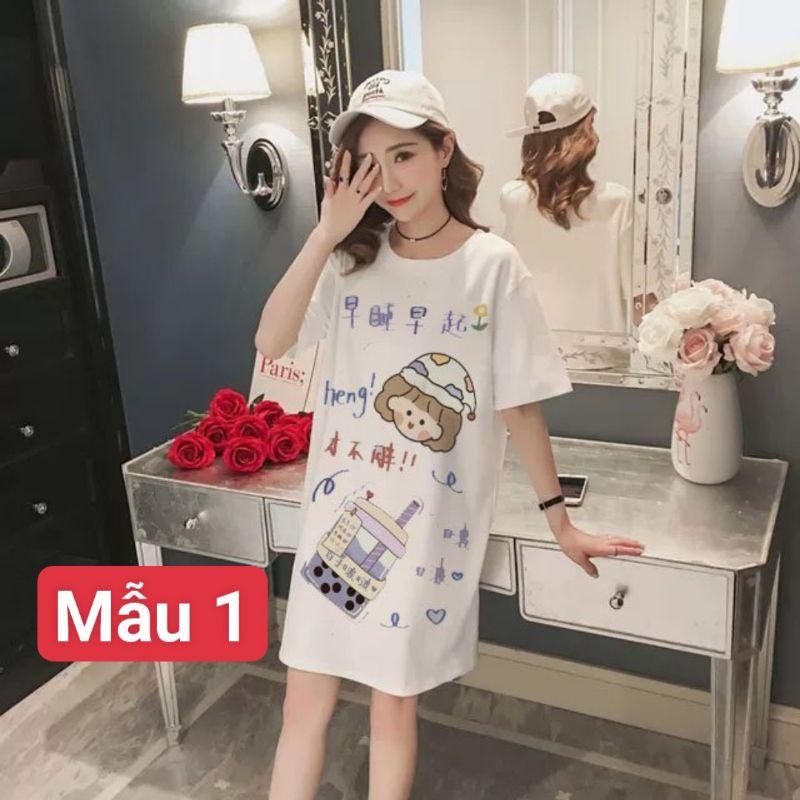 váy ngủ dáng suông chất cotton hình gấu kute