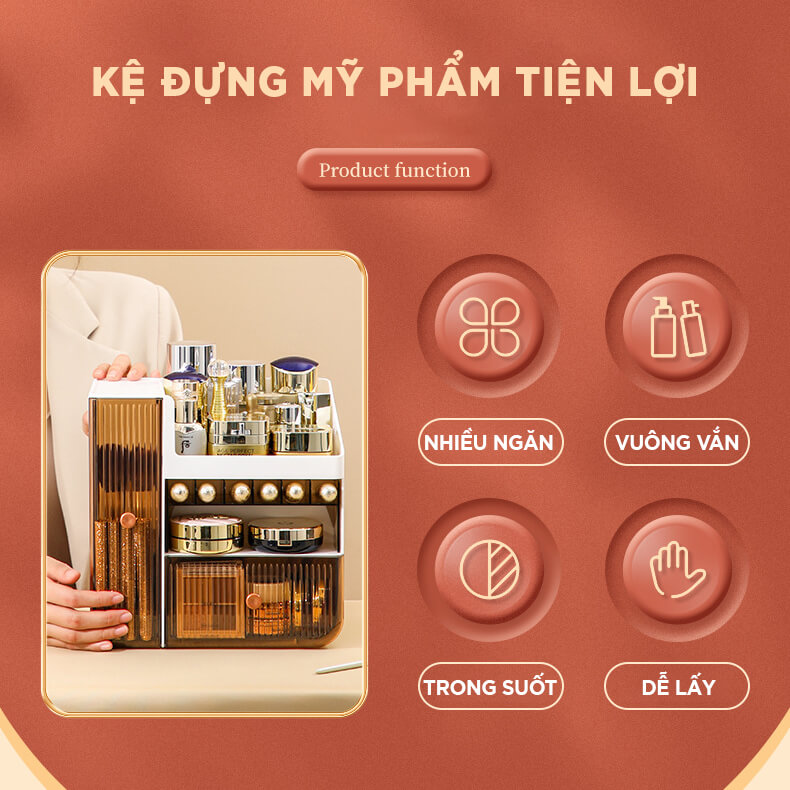 Kệ Đựng Mỹ Phẩm, Để Đồ Trang Điểm Nhựa Đẹp Màu Trắng Chống Bẩn, Hôp Khay Đựng Mỹ Phẩm VANDO