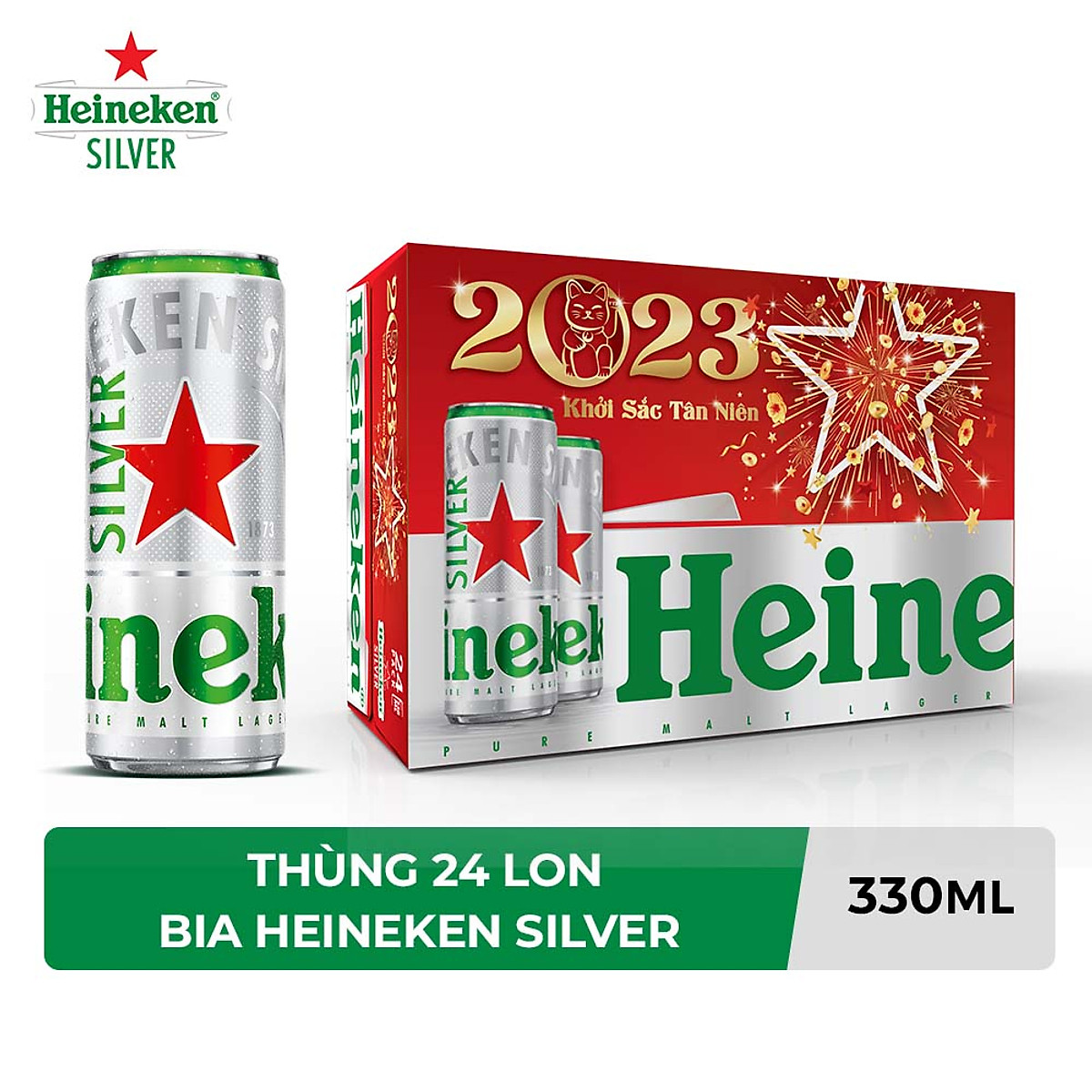 Thùng 24 lon cao Heineken Silver (330ml/lon) - Bao bì Xuân