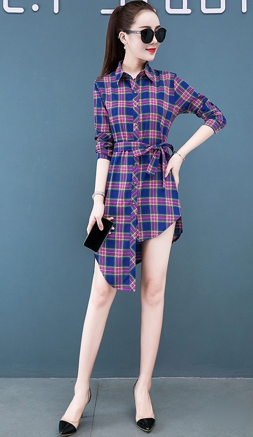Đầm suông nữ, đầm công sở tà lệch kẻ caro xinh xắn ARCTIC HUNTER AH91