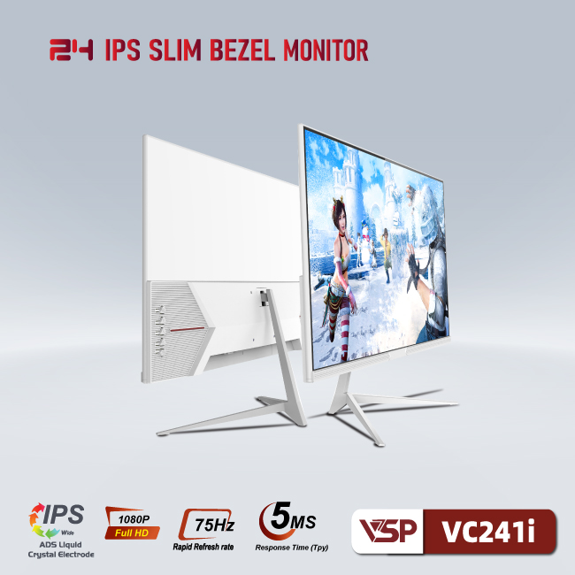 Màn hình máy tính 24inch VSP VC241i [TRẮNG] (23.8&quot; IPS FHD 75Hz, HDMI+VGA) - Hàng chính hãng TECH VISION phân phối