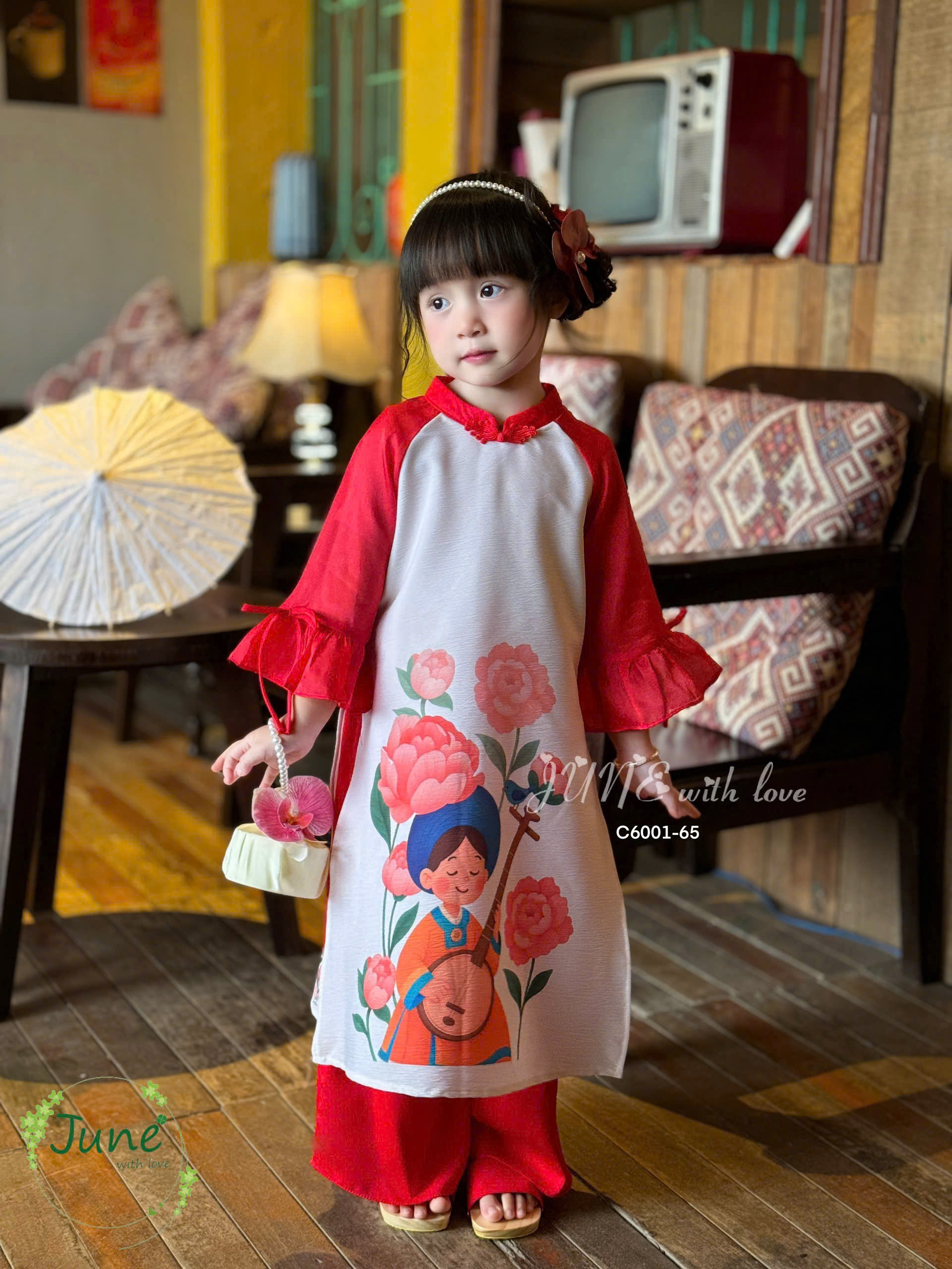 Áo dài tết cho bé gái mẫu Như ý xuân sang xinh xắn từ 10-40kg hàng thiết kế cao cấp (không kèm cài)