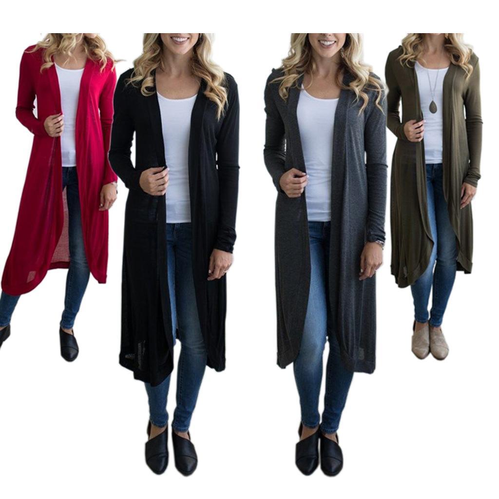 Women's Solid Kimono Cardigan Long Sleeve Loose Knee Length Sweater Blouse