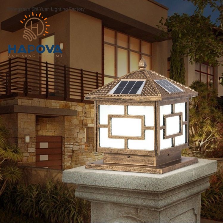 Đèn trụ cổng năng lượng mặt trời đèn trang trí sân vườn cỡ 300mm HAPOVA TC 7001