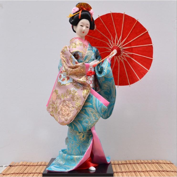 Mô hình búp bê Geisha cao 42cm cầm ô đỏ dùng trang trí bàn làm việc, tủ sách, phòng khách, DIY - Y1618