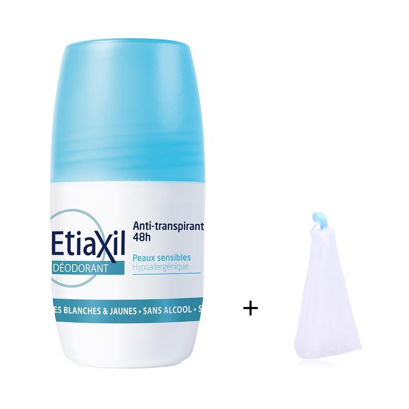 Lăn Khử Mùi Hàng Ngày Etiaxil Deodorant Anti Transpirant 48h 50ml + Tặng 1 Lưới Tạo Bọt Rửa Mặt