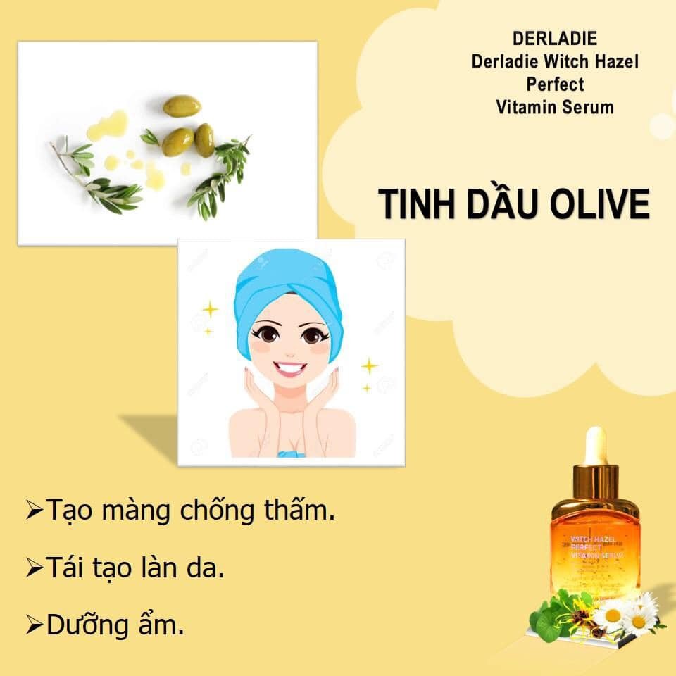 Serum Giảm Mụn Chiết Xuất Cây Phỉ Derladie Witch Hazel Perfect Vitamin Serum 35ml + Tặng 1 mặt nạ sủi bọt Su:m 37 Đen