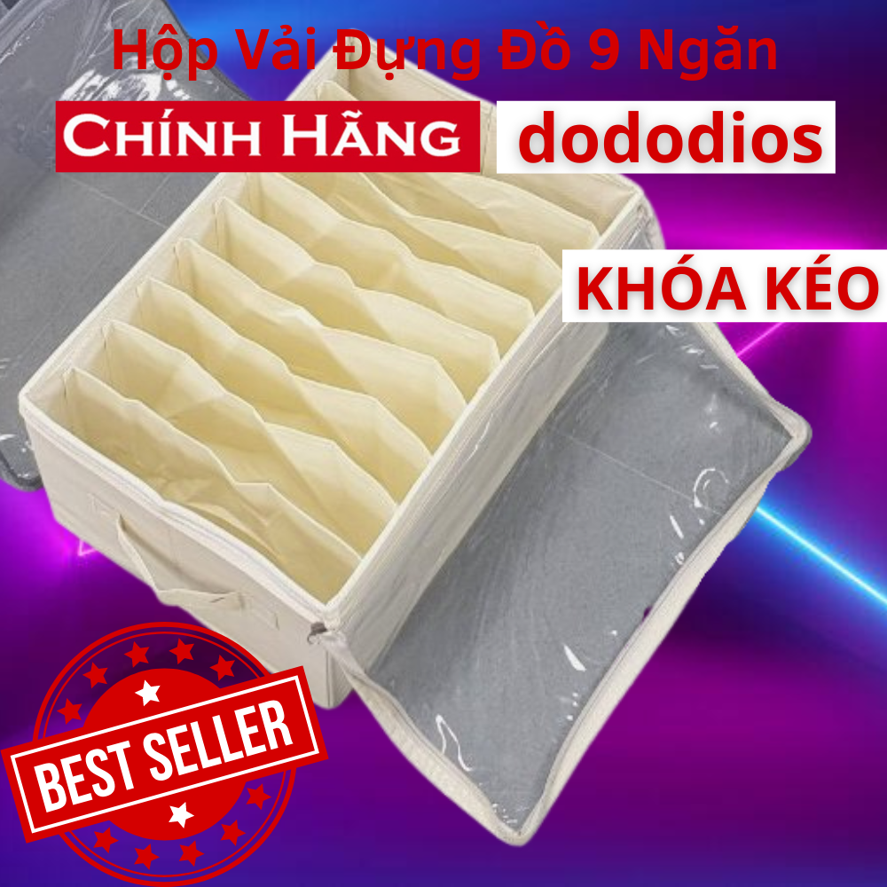 Hộp vải đựng quần áo chia 11 ngăn - [Có Nắp Khóa Kéo] - Hộp vải đựng quần áo chia 12 ngăn túi để quần áo, khăn tắm, túi đựng quần áo chia ngăn, hộp vải chia 9 ngăn có nắp - Chính hãng dododios