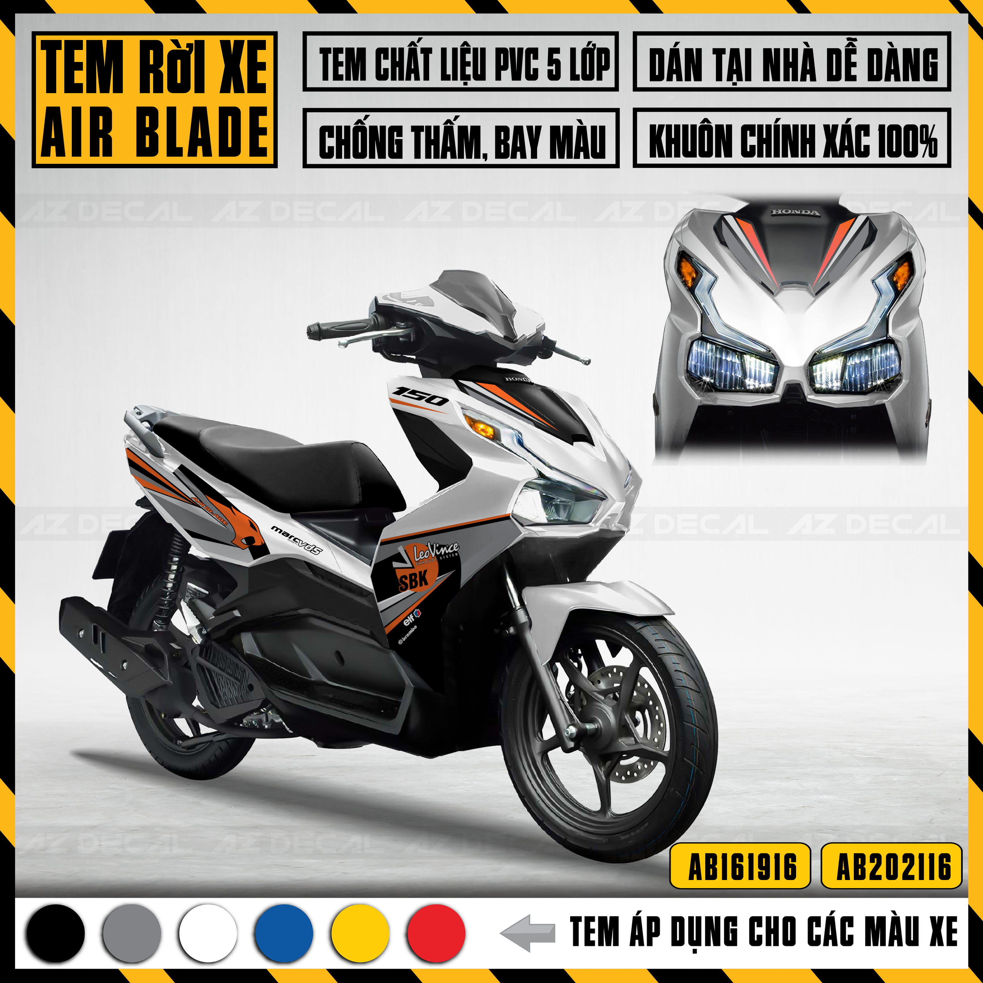 Tem Rời Dán Xe Airblade 2016 - 2021 Mẫu SBK | AB16 | Decal Chế Xe Máy AB Chất Liệu PVC Cao Cấp