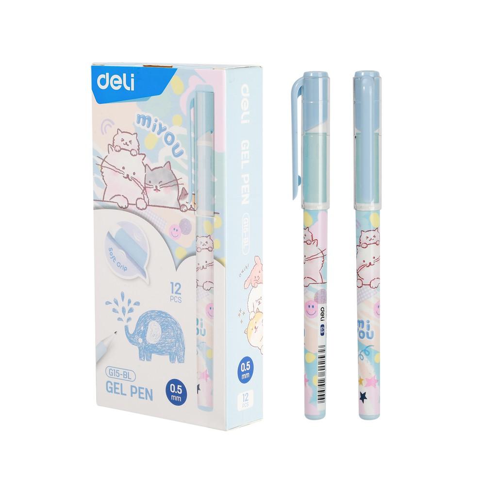 Bút gel học sinh màu xanh - đen Deli - có tay cầm cao su - EG15
