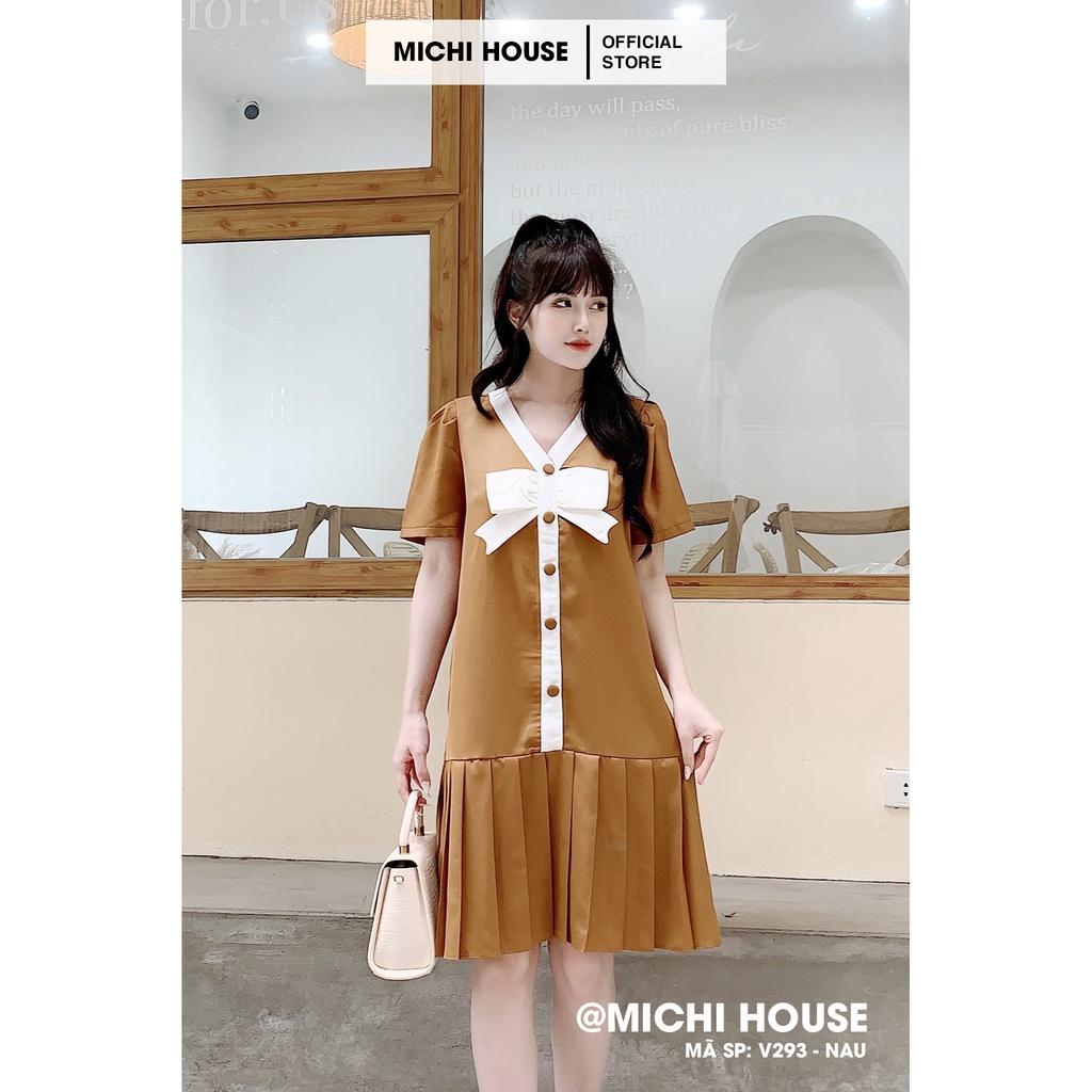 Đầm Suông Rộng Màu Đen, Nâu Cam V293 MICHI House Váy Xuông Đuôi Cá Ngắn Tay Chân Xếp Ly Freesize Mặc Bầu Xinh