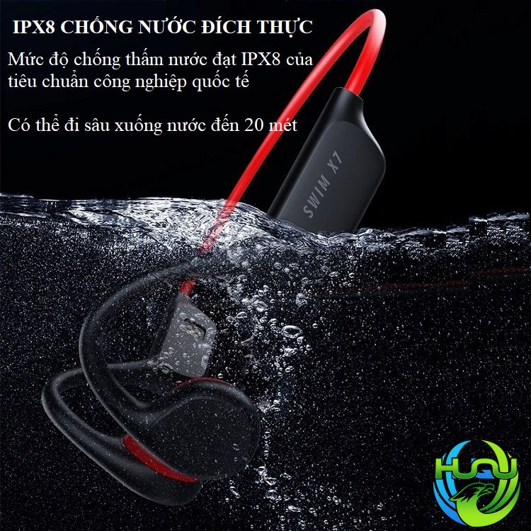 Tai Nghe Bơi Lội Huqu HQ-X7 Thiết Kế Chống Nước IPX8, Bộ Nhớ Trong 32GB, Công Nghệ Bluetooth 5.0 - Hàng Chính Hãng