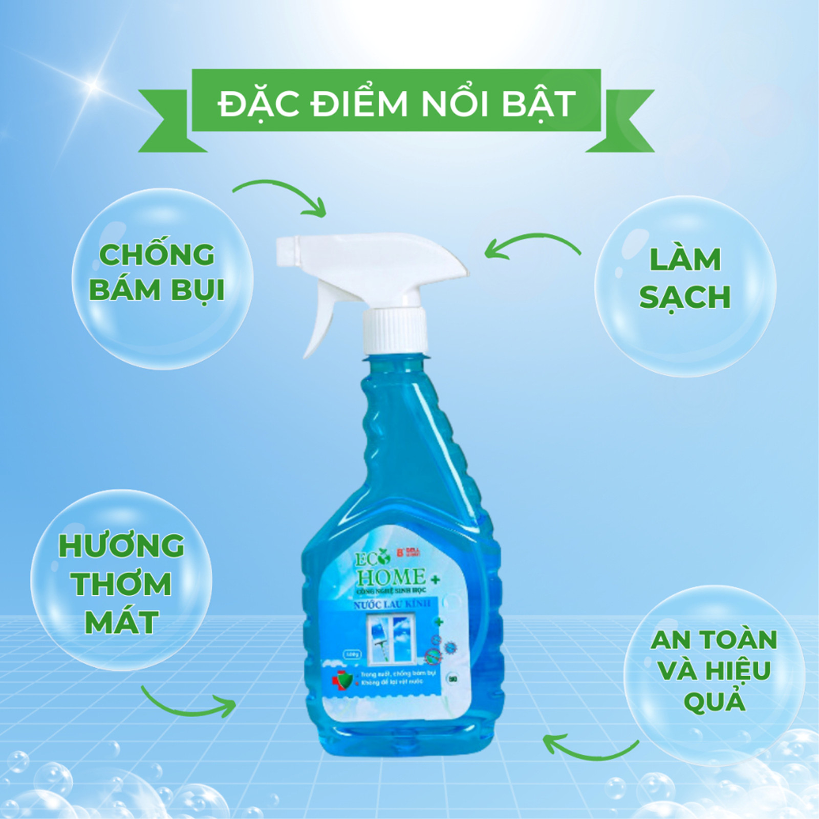 Nước Lau Kính Dạng Xịt Sáng Bóng Ecohome Việt Nam 500g Hương Hoa Nhài Thơm Ngát