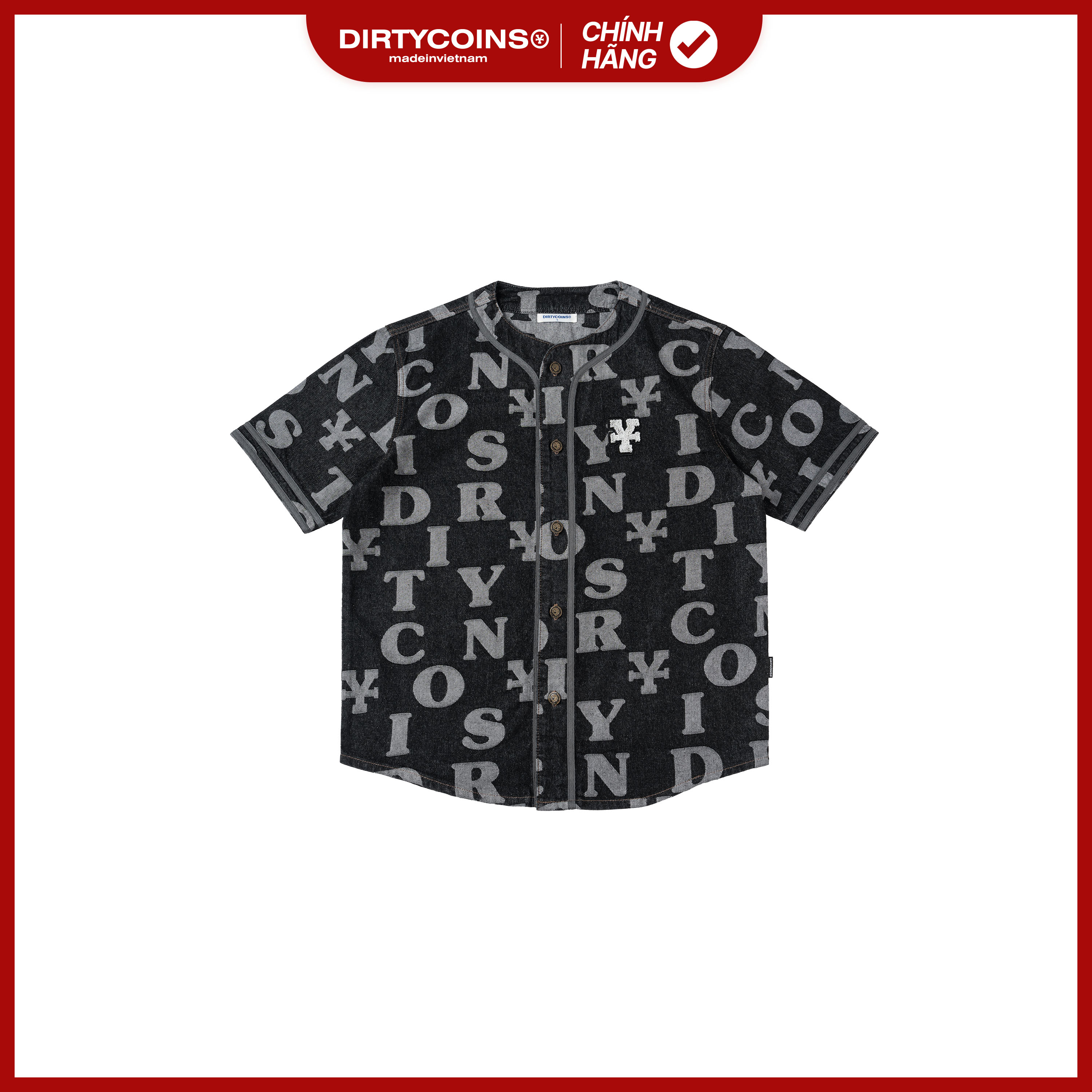 Áo Thun DiryCoins Letters Monogram Denim Jersey Shirt - Black