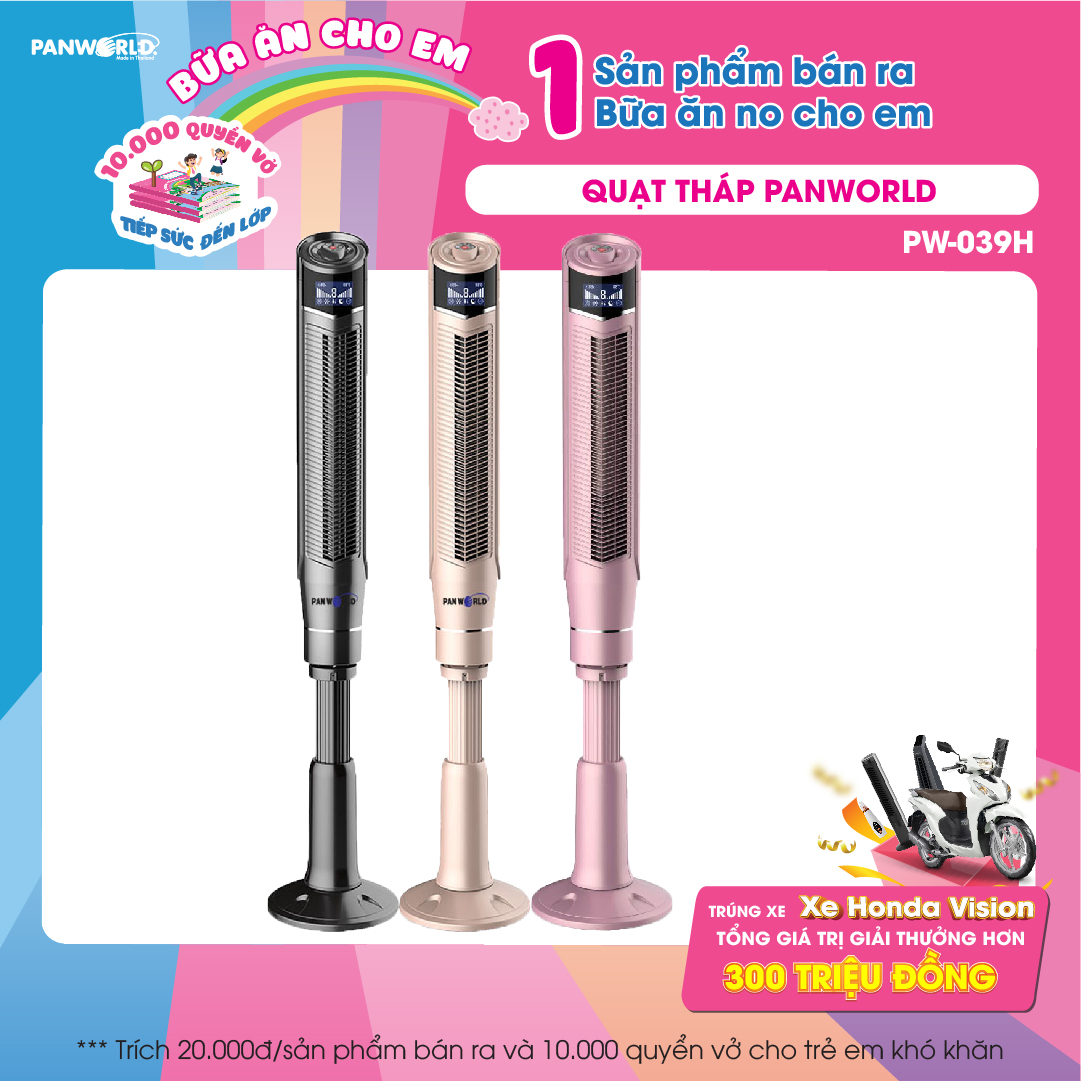 Quạt tháp Panworld PW-039H cao cấp sang trọng Quạt thương hiệu Thái Lan - Hàng chính hãng - Xám