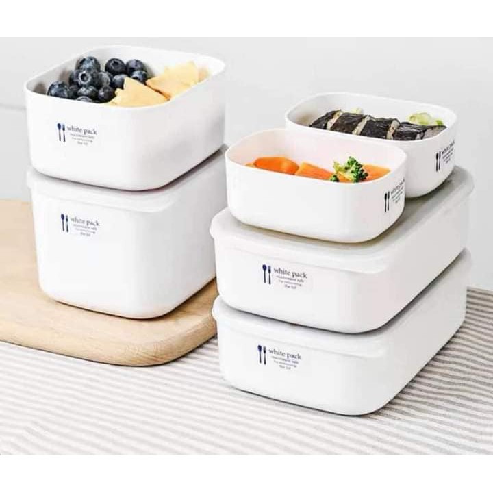 Set 02 hộp đựng thực phẩm chữ nhật White Pack 600ml & 500ml, không sản sinh ra các hoạt chất gây hại trong quá trình sử dụng - nội địa Nhật Bản