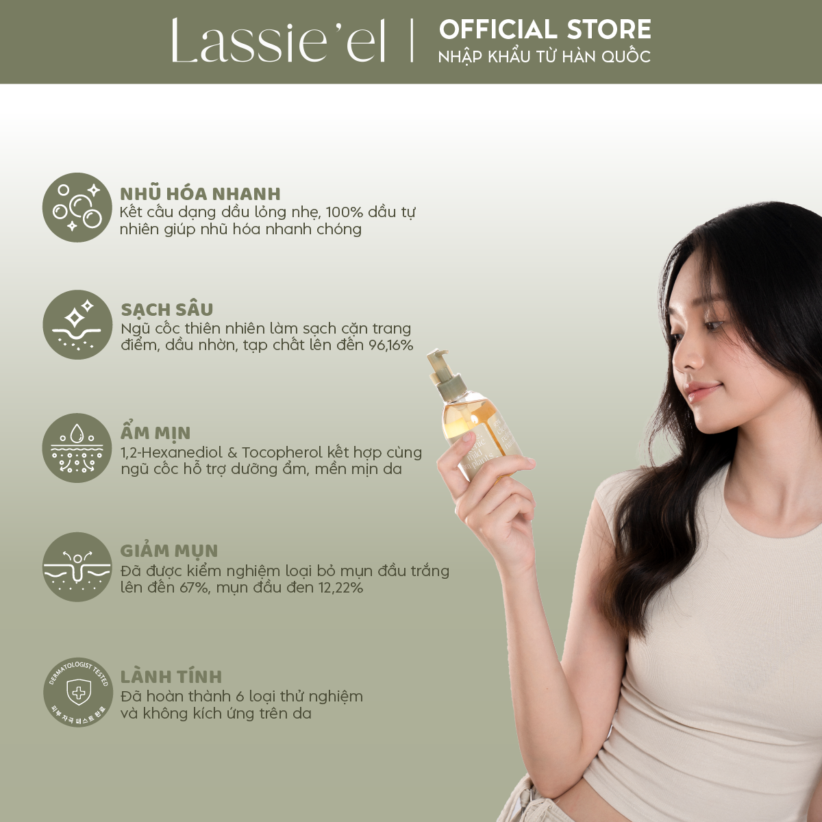 Dầu tẩy trang Lassie'el chiết xuất từ thiên nhiên làm sạch sâu lành tính dưỡng ẩm 200ml Hàn Quốc