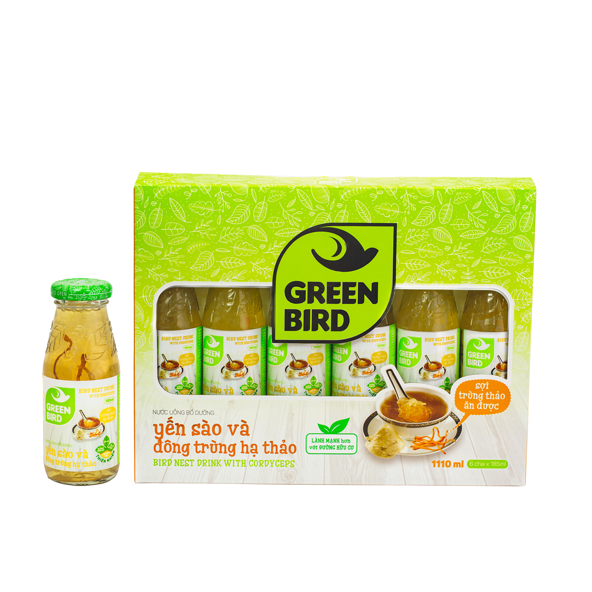 Hộp quà Green Bird - Nước Uống Bổ Dưỡng Yến Sào và Đông Trùng Hạ Thảo - (6chai*185ml)