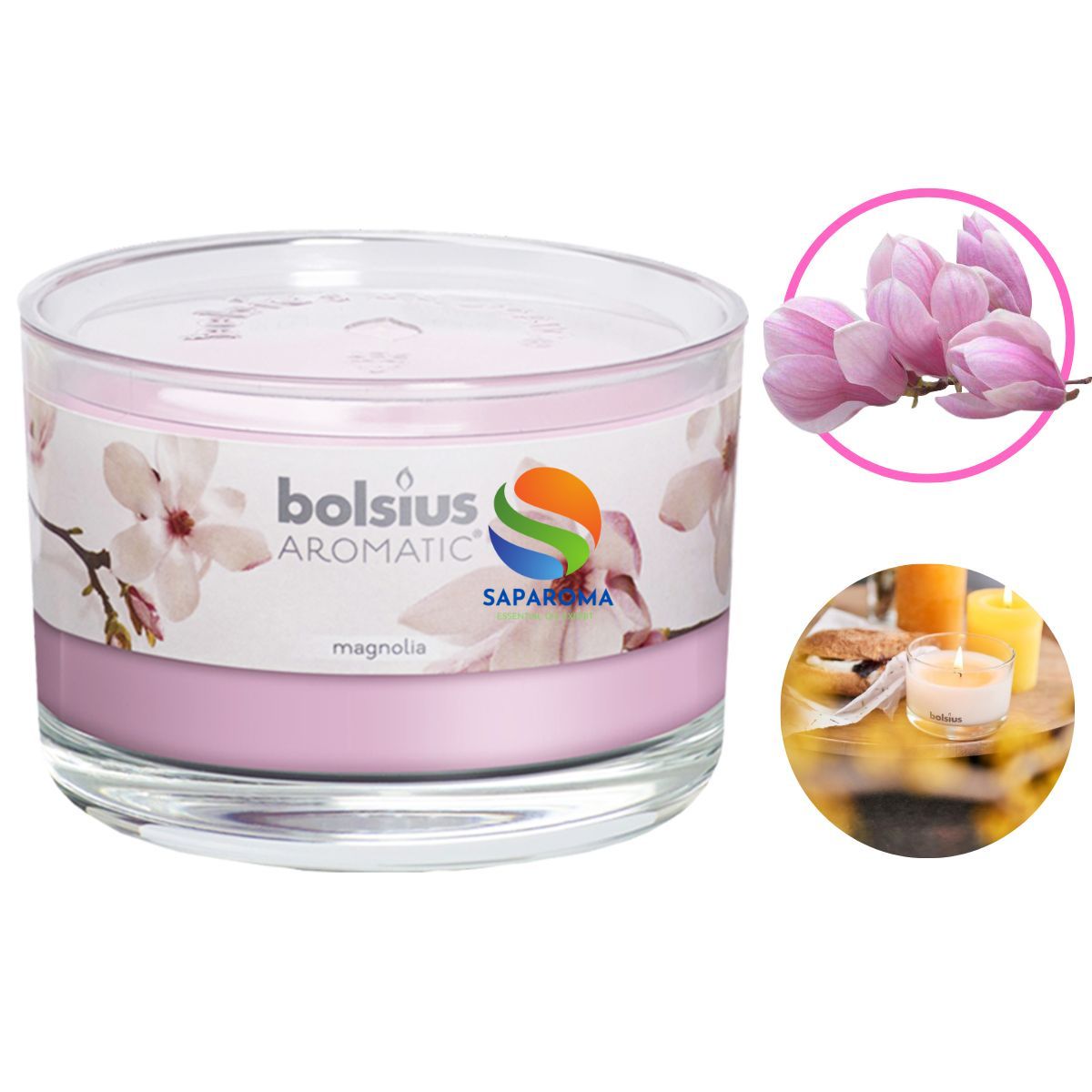 Ly nến thơm tinh dầu Bolsius Magnolia 155g QT024870 - hoa mộc lan, nến trang trí, thơm phòng, thư giãn, Hỗ trợ khử mùi