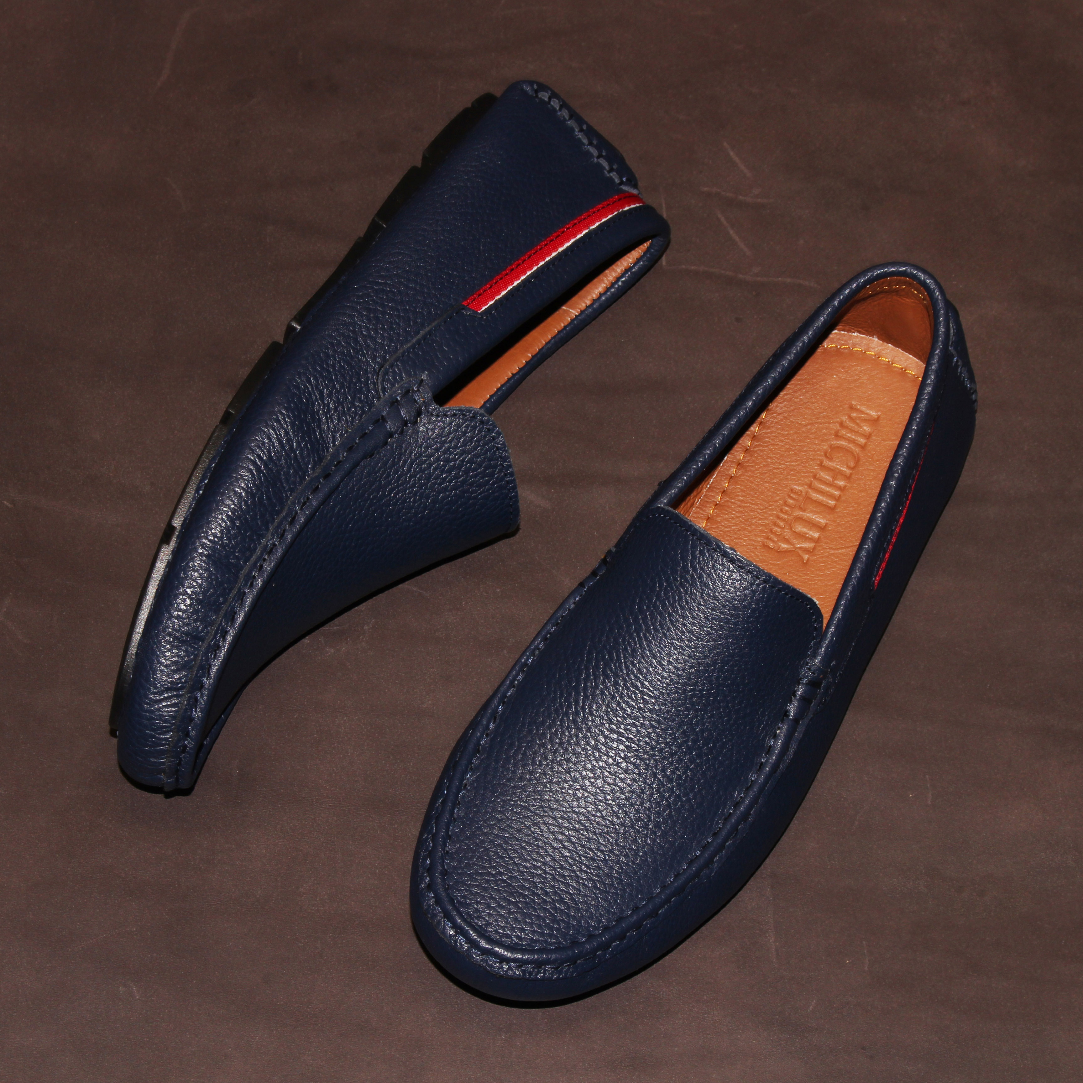 Giày MICHILUX Da Bò Thật Chính Hãng Classic Moccasin CSMS0 Màu Xanh Navy