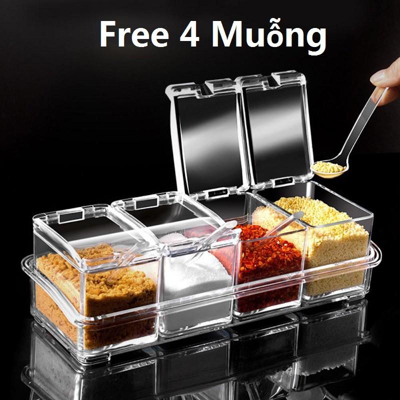 Hộp Gia Vị 4 Ngăn Bằng Nhựa Có Nắp