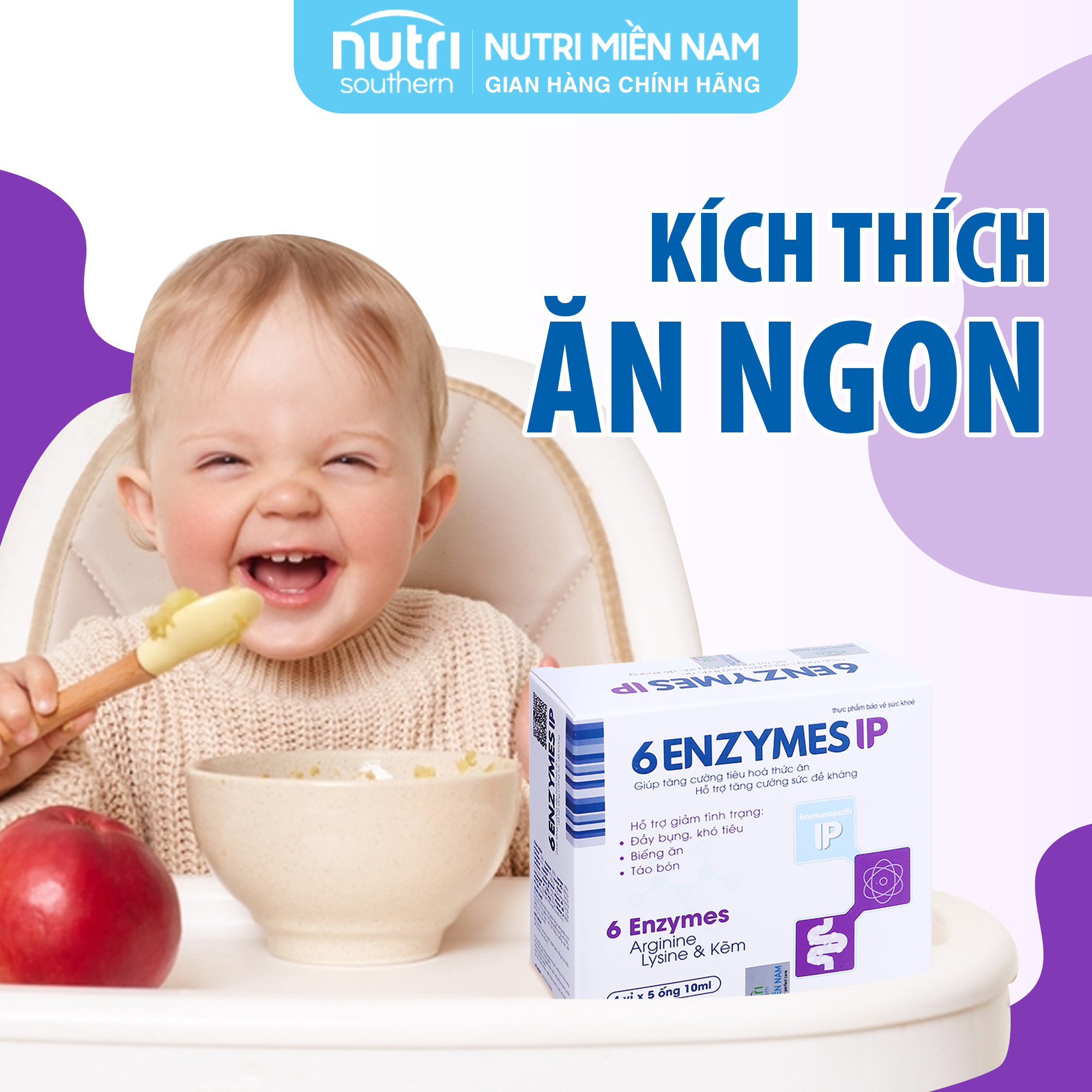 Men tiêu hóa 6 ENZYMES IP - Hỗ trợ tăng cường tiêu hóa với 6 loại enzyme thiết yếu, giúp ăn ngon, giảm táo bón