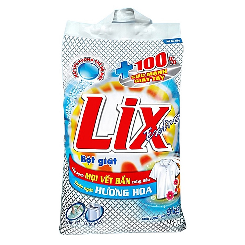 Bột giặt Lix Extra hương hoa 9kg EB010 làm sạch mọi vết bẩn cứng đầu khử mùi ẩm mốc cho giặt tay và máy 