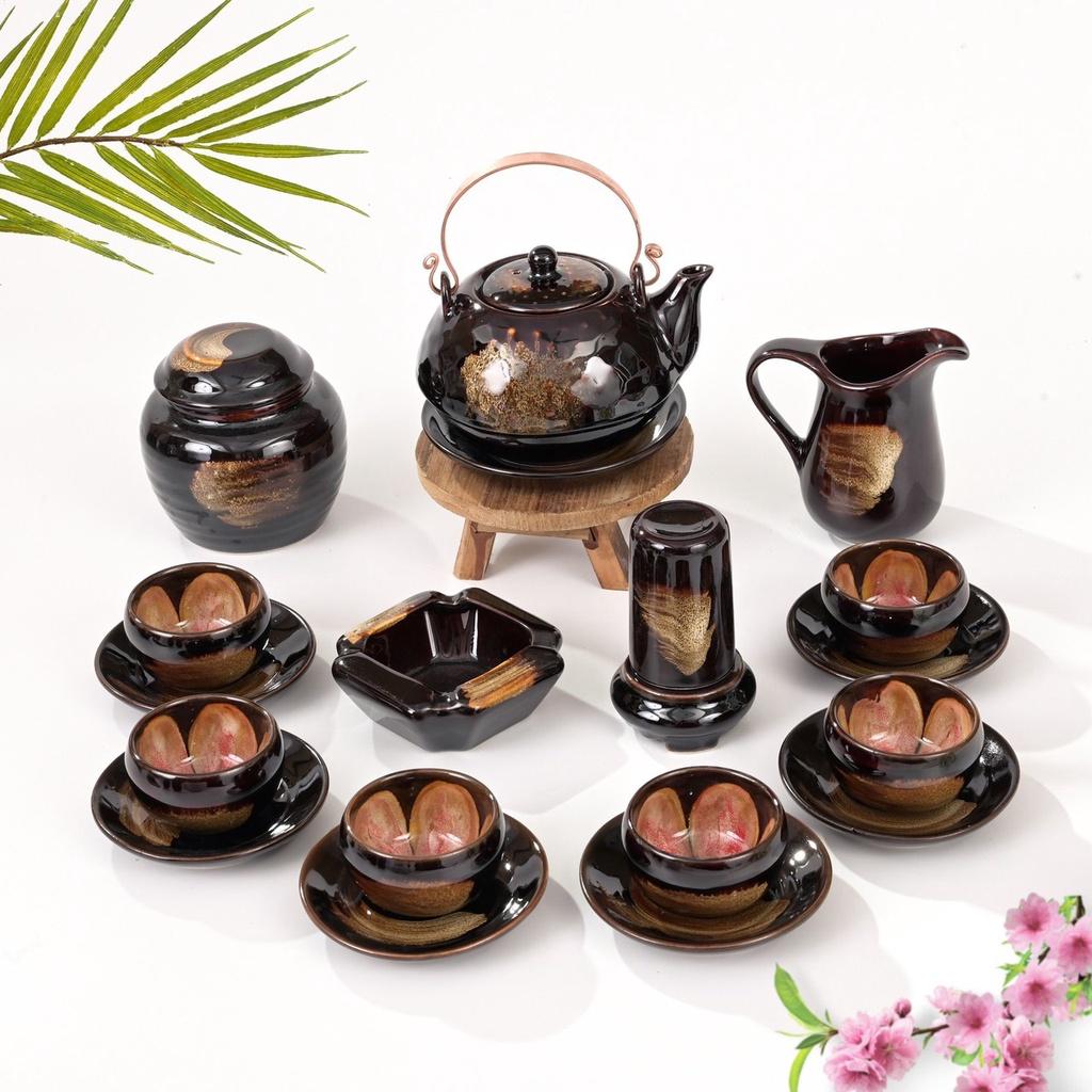 Bộ ấm chén Men hỏa biến hạt - Gốm sứ Bát Tràng - Làng Gốm