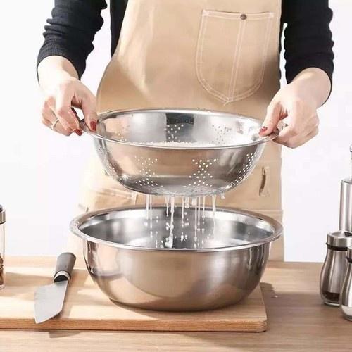 Bộ 5 Tô Chậu Rổ Inox Size 18-26cm, Nhiều Kích Cỡ Gồm 1 Rổ + 4 Tô Chậu AT0130