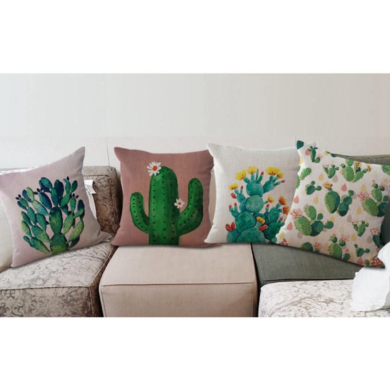 Bao gối vải canvas in hình xương rồng trang trí ghế sofa