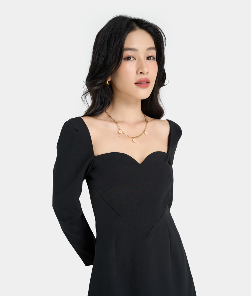 Đầm Ngắn Nữ Thời Trang HNOSS Tay Dài Cúp Trái Tim HNDLU051