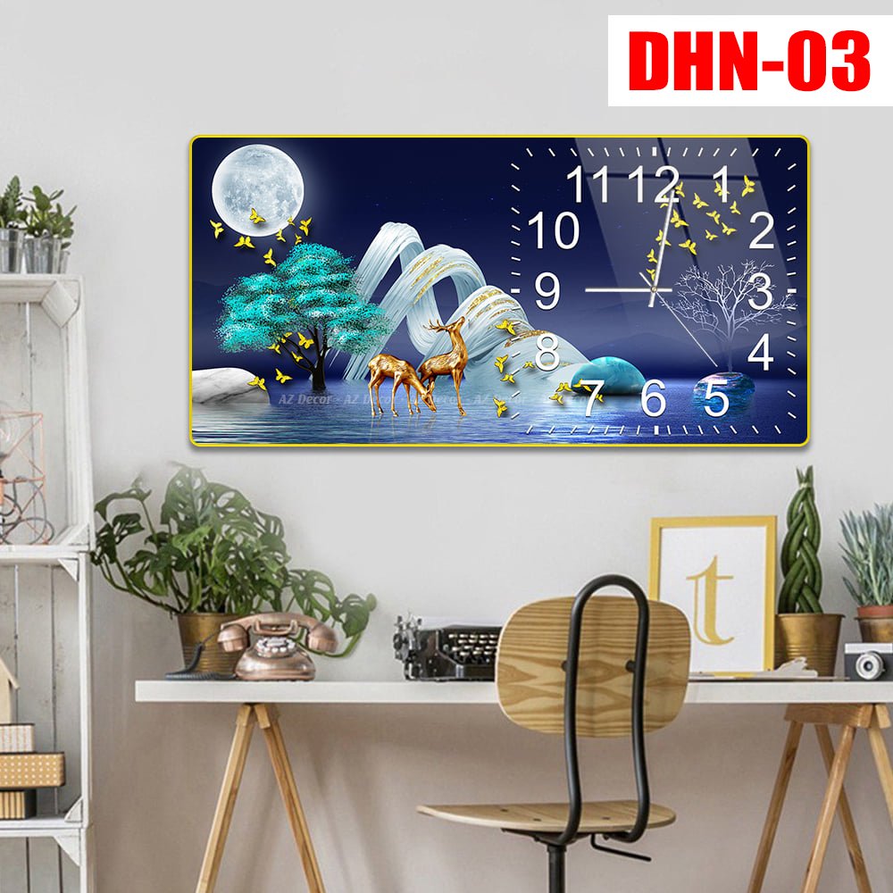 Tranh đồng hồ đính đá tráng gương DHN-03