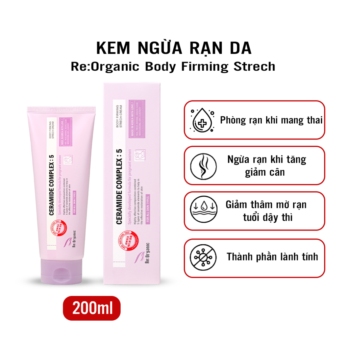 Hình ảnh Kem massa tăng đàn hồi mờ thâm ngừa rạn da Re:Organic Body Firming Strech Cream Hàn Quốc 200ml