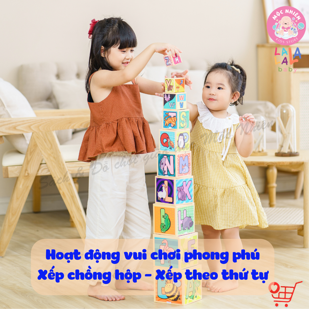 Đồ Chơi Tháp Xếp Chồng Bụng Bự Hình Khối 10 hộp Cho Bé từ 1-5 tuổi - Alphabet Nesting and Stacking Blocks - Lalala Baby