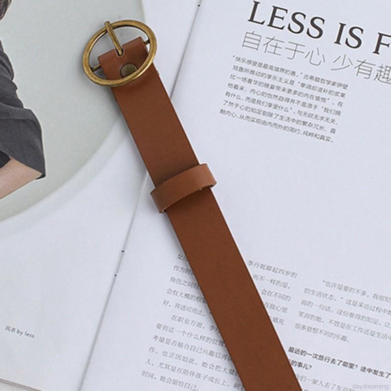 Thắt lưng da PU khóa tròn màu đồng cho nữ