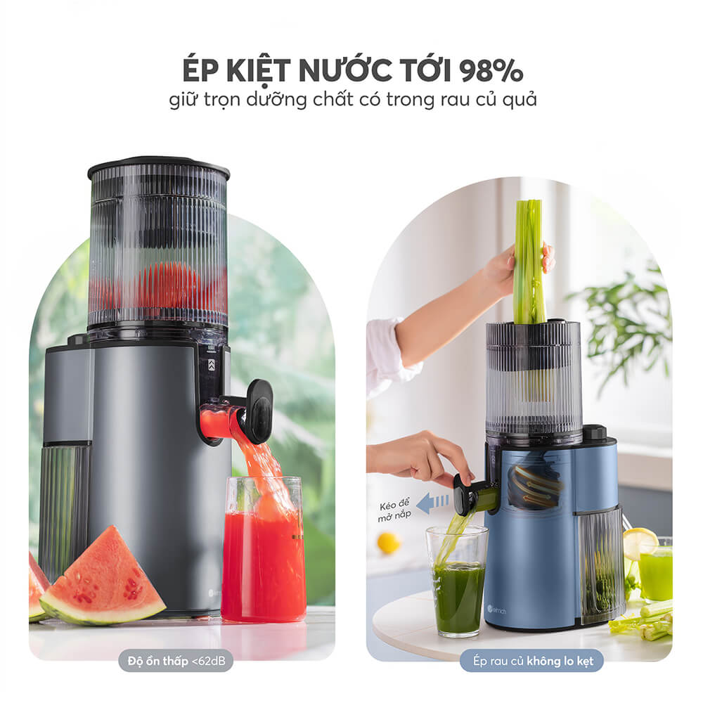 Máy ép chậm Elmich JEE-8758, công suất 240W, bảo toàn dưỡng chất, giữ trọn hương vị, ép kiệt bã tới 98% - Hàng Chính Hãng