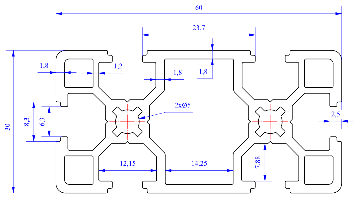 Nhôm định hình 30x60 (LWA-361662500-1) - Miễn phí cắt theo kích thước yêu cầu (Giá đã bao gồm VAT)