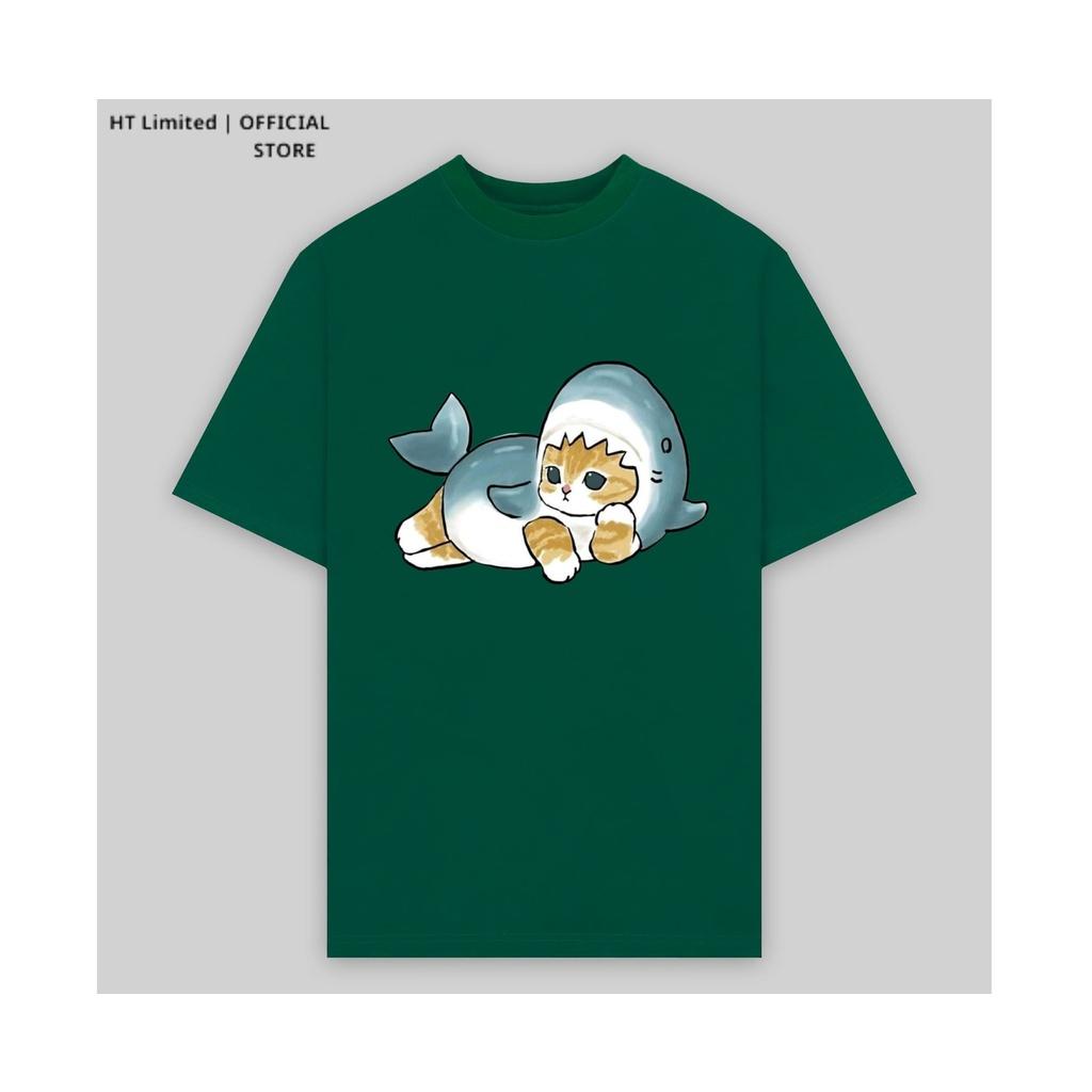Áo thun tay lỡ thiết kế Unisex họa tiết mèo cá heo local brand HT Limited, 100% Cotton Cao Cấp dày mát