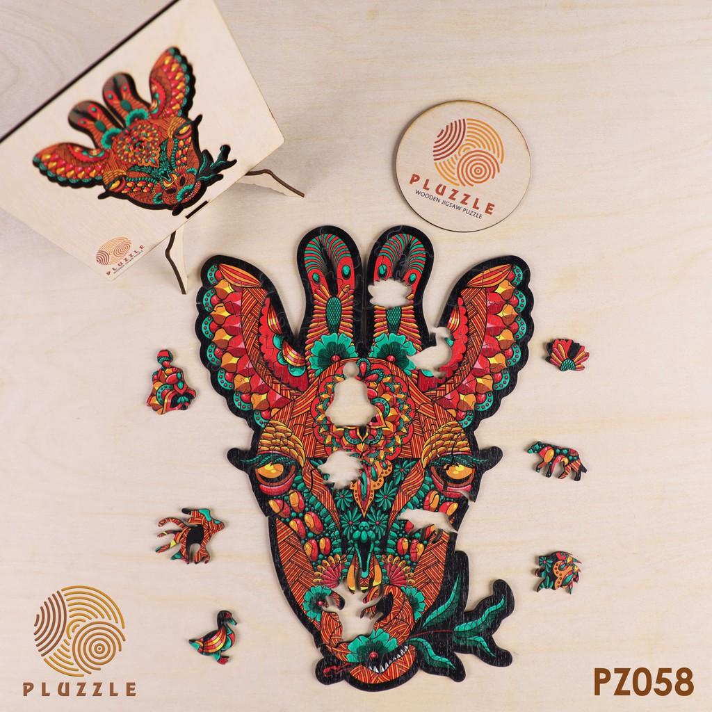PLUZZLE Bộ xếp hình gỗ đồ chơi puzzle ghép hình con vật độc đáo - Hươu Cao Cổ – PZ058