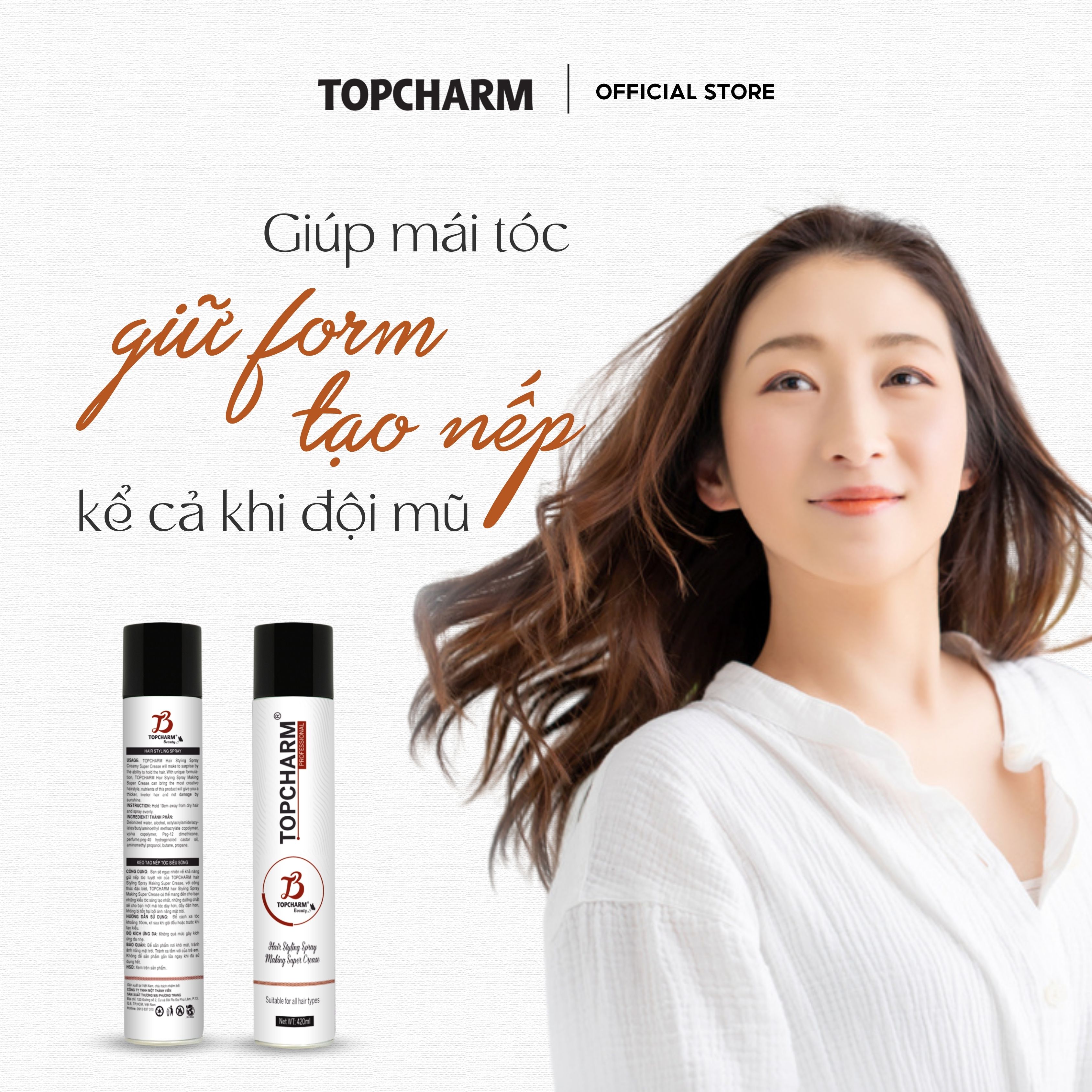 Keo xịt tạo kiểu và giữ nếp tóc siêu cứng cho nam và nữ Topcharm chính hãng