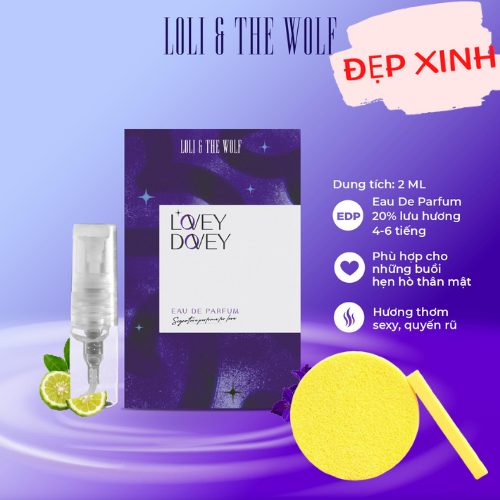 Nước hoa nữ thơm lâu Lovey Dovey Eau De Parfum LOLI THE WOLF chai 2ml nhỏ gọn, Tặng Kèm Mút Rửa Mặt